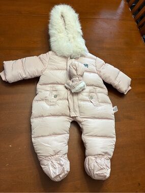 Baby Pink Faux-Fur Hooded Puffer Snowsuit